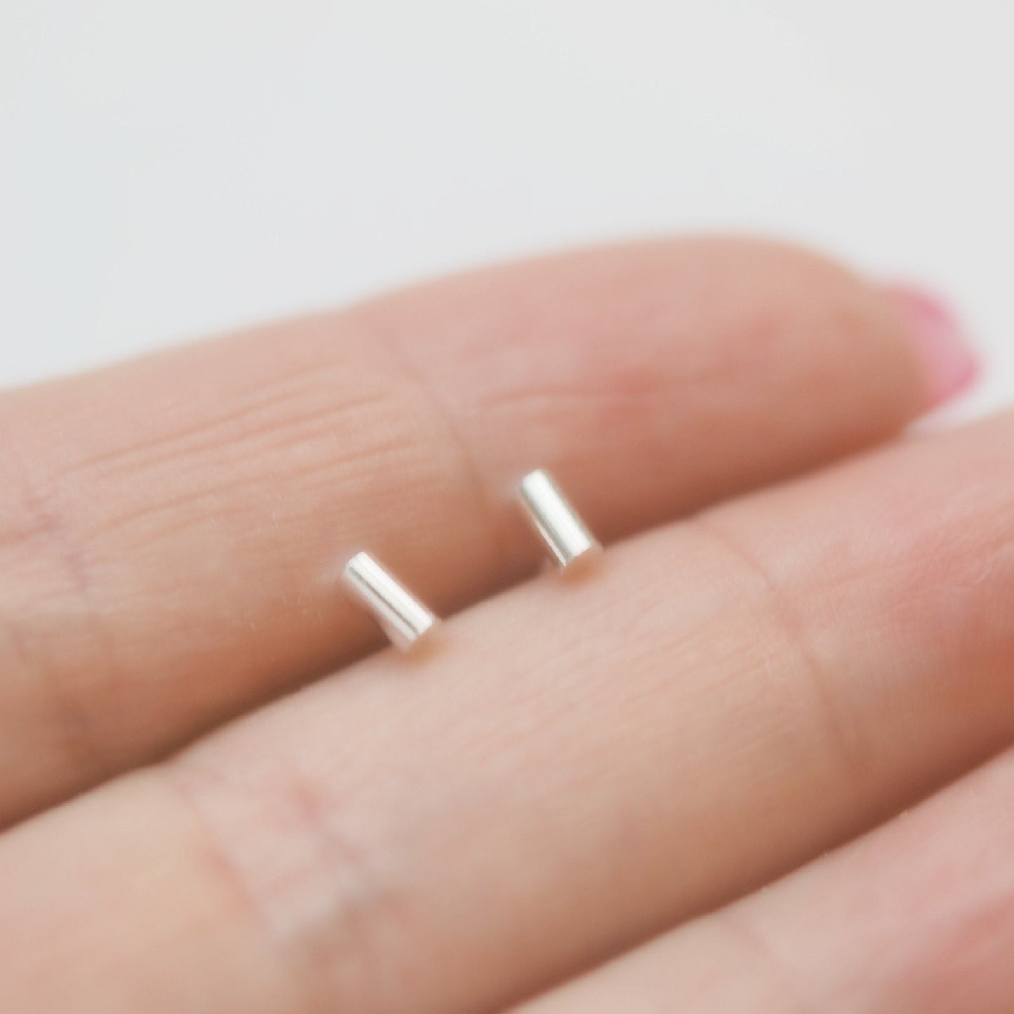 Prue mini silver bar stud earrings