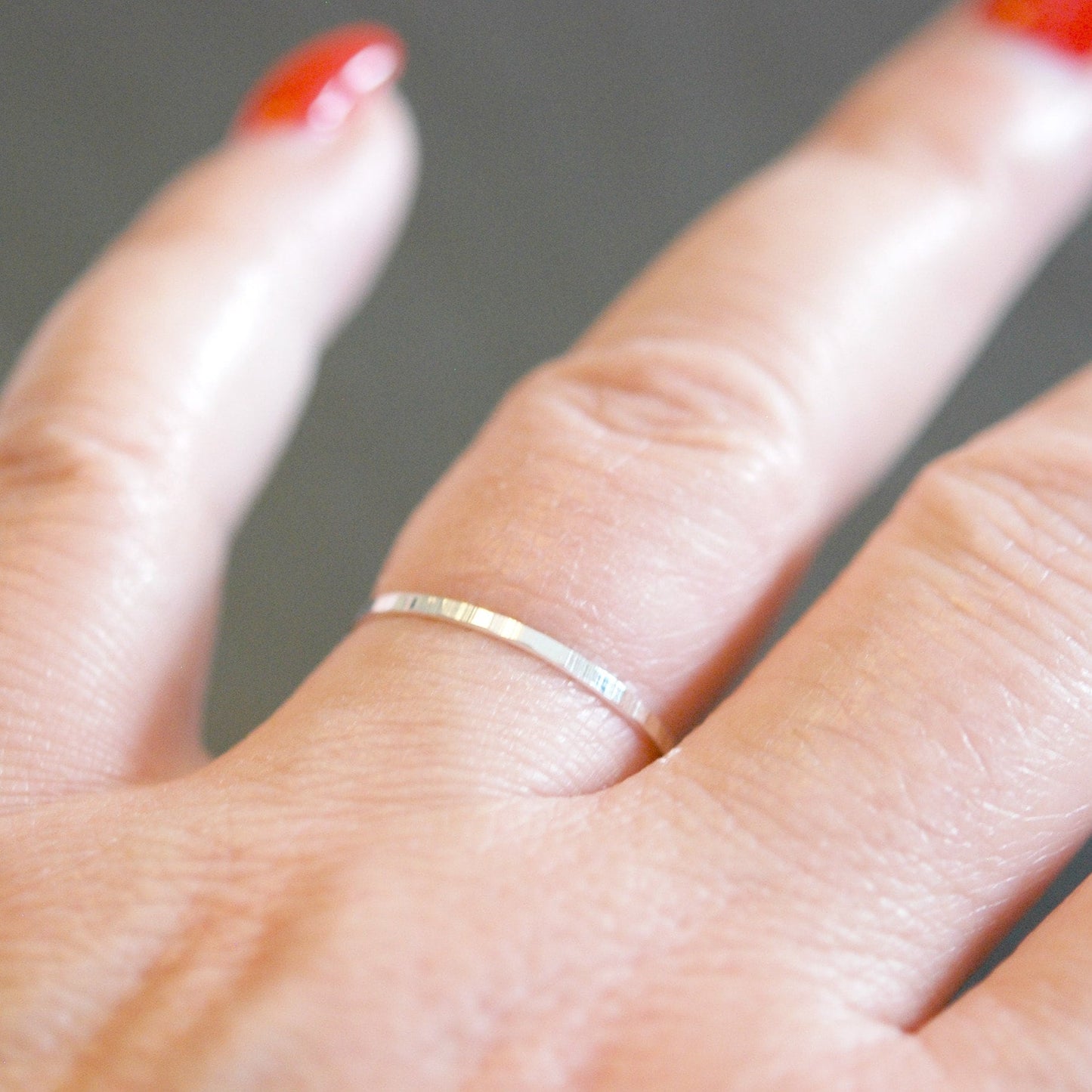 Ultra thin sterling silver hammered band ring