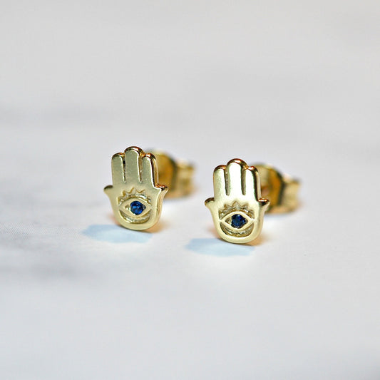Cubic zirconia hamsa studs