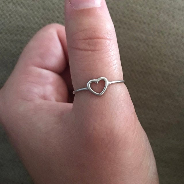 Sterling silver heart ring, silver rings for women, gift for her, dainty heart, promise ring, open heart, minimalist ring, girlfriend ring