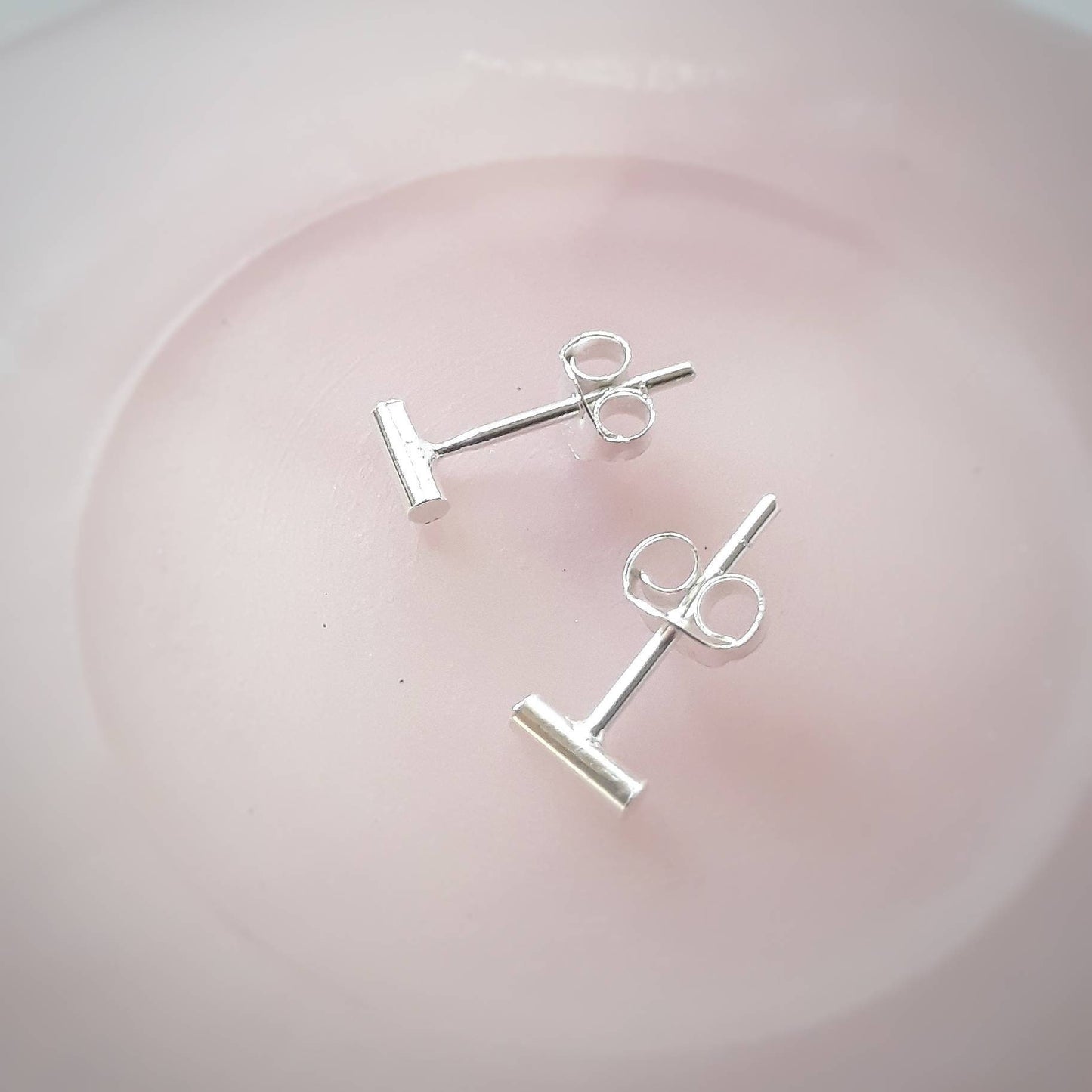 Prue mini silver bar stud earrings