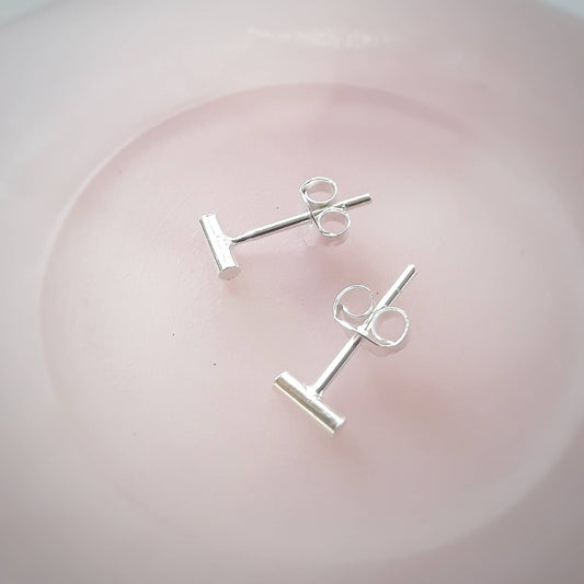 Prue mini silver bar stud earrings