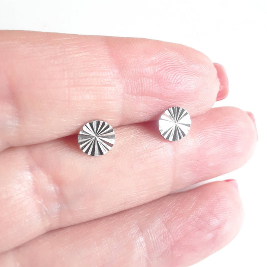Starburst disk stud earrings, gold disk earrings, sterling silver circle earrings, silver earrings, minimalist silver stud, modern gold stud