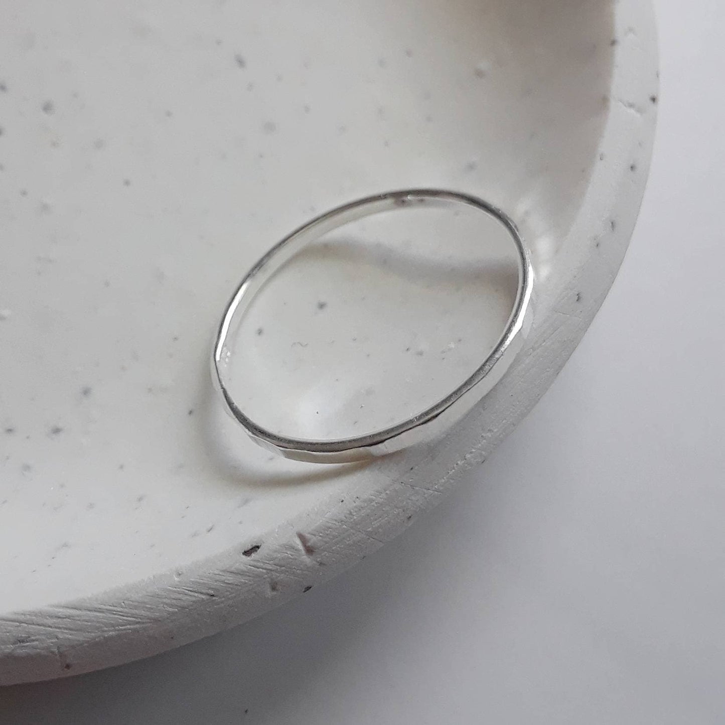 Ultra thin sterling silver hammered band ring
