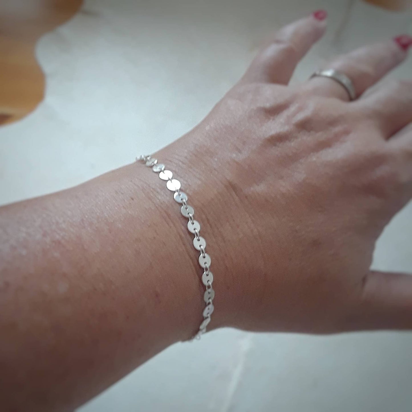 Sterling silver coin chain bracelet, gift for her, minimalist jewelry, disk bracelet, delicate handmade jewelry, coin disk, coin bracelet