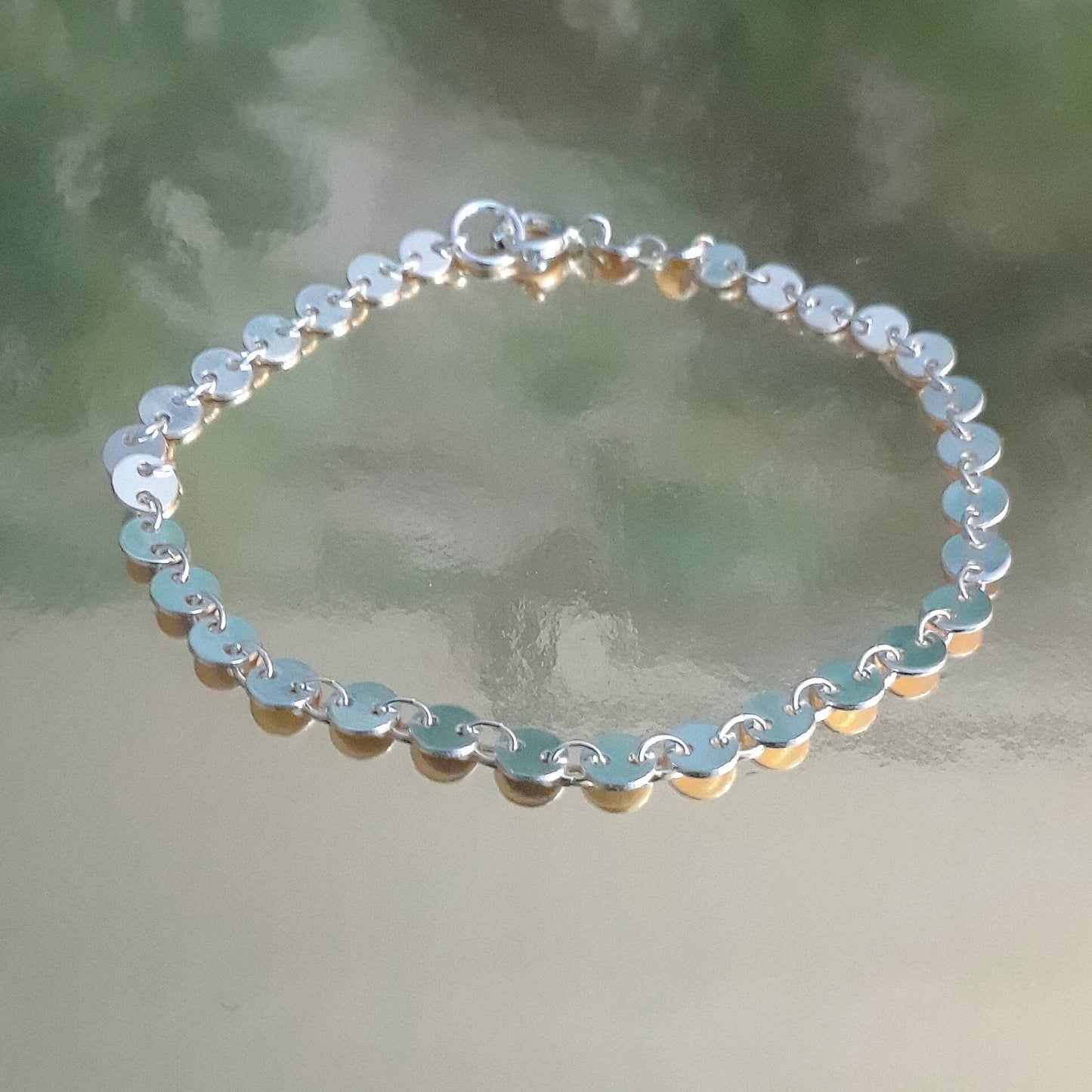 Sterling silver coin chain bracelet, gift for her, minimalist jewelry, disk bracelet, delicate handmade jewelry, coin disk, coin bracelet