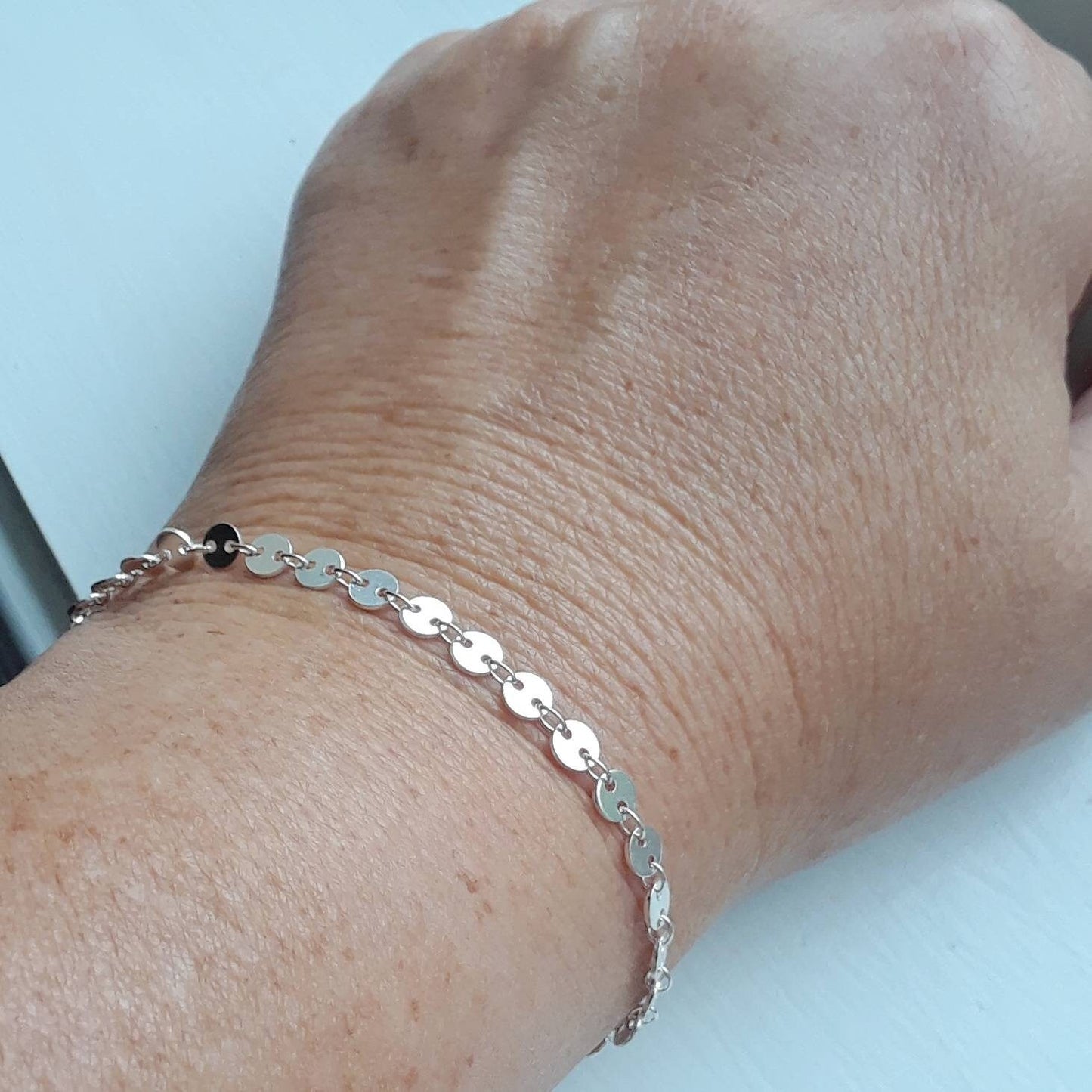 Sterling silver coin chain bracelet, gift for her, minimalist jewelry, disk bracelet, delicate handmade jewelry, coin disk, coin bracelet