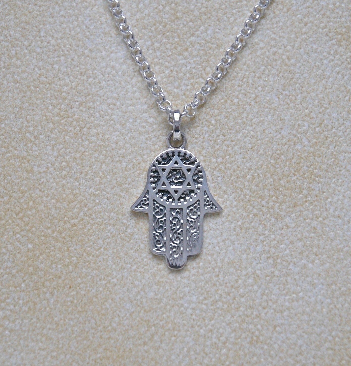 Sterling silver hamsa necklace, silver hand of fatima, hamsa hand pendant, star of david, protection necklace, talisman jewelry amulet charm