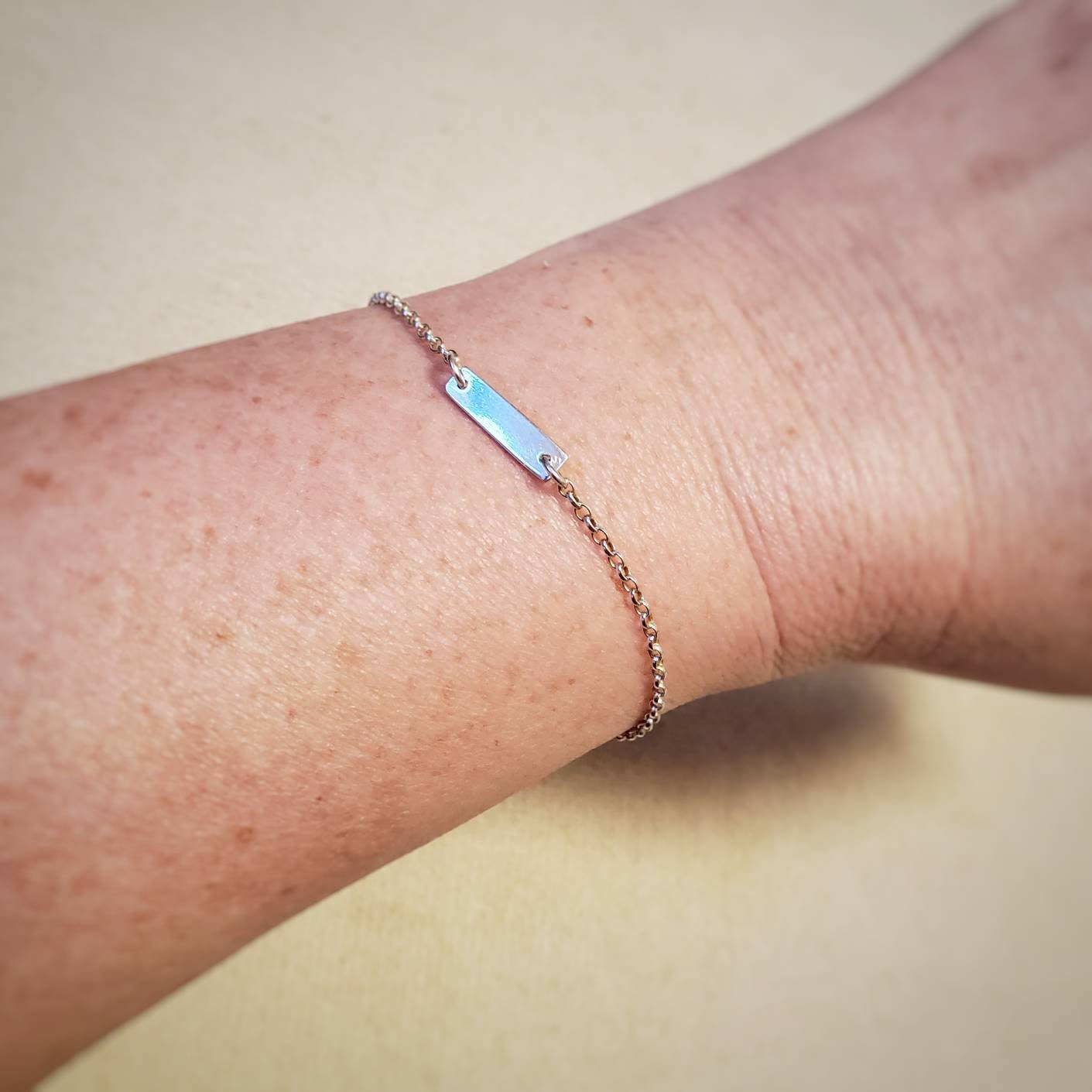 Sterling silver bar bracelet, handstamped initial bracelet, personalized gift, letter bracelet, mini bar, minimalist bracelet, best friends