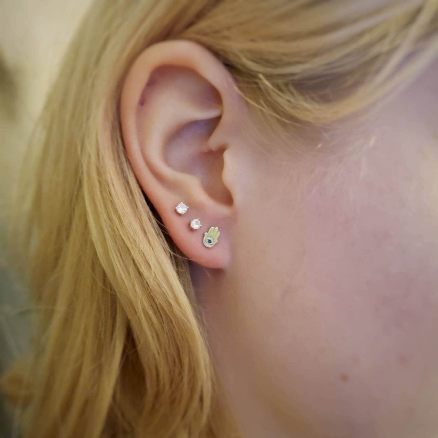 Cubic zirconia hamsa studs