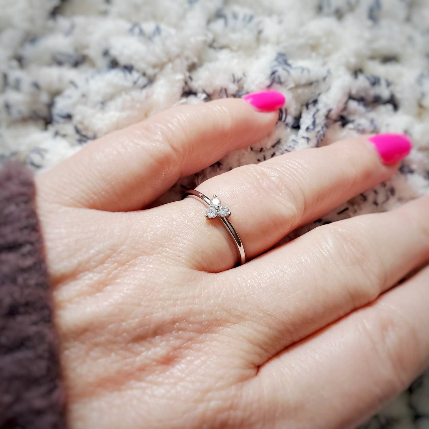 Sterling silver cubic zirconia triangle ring, trillium ring for women, diamond ring, minimalist jewelry, three dot ring, geometric jewelry