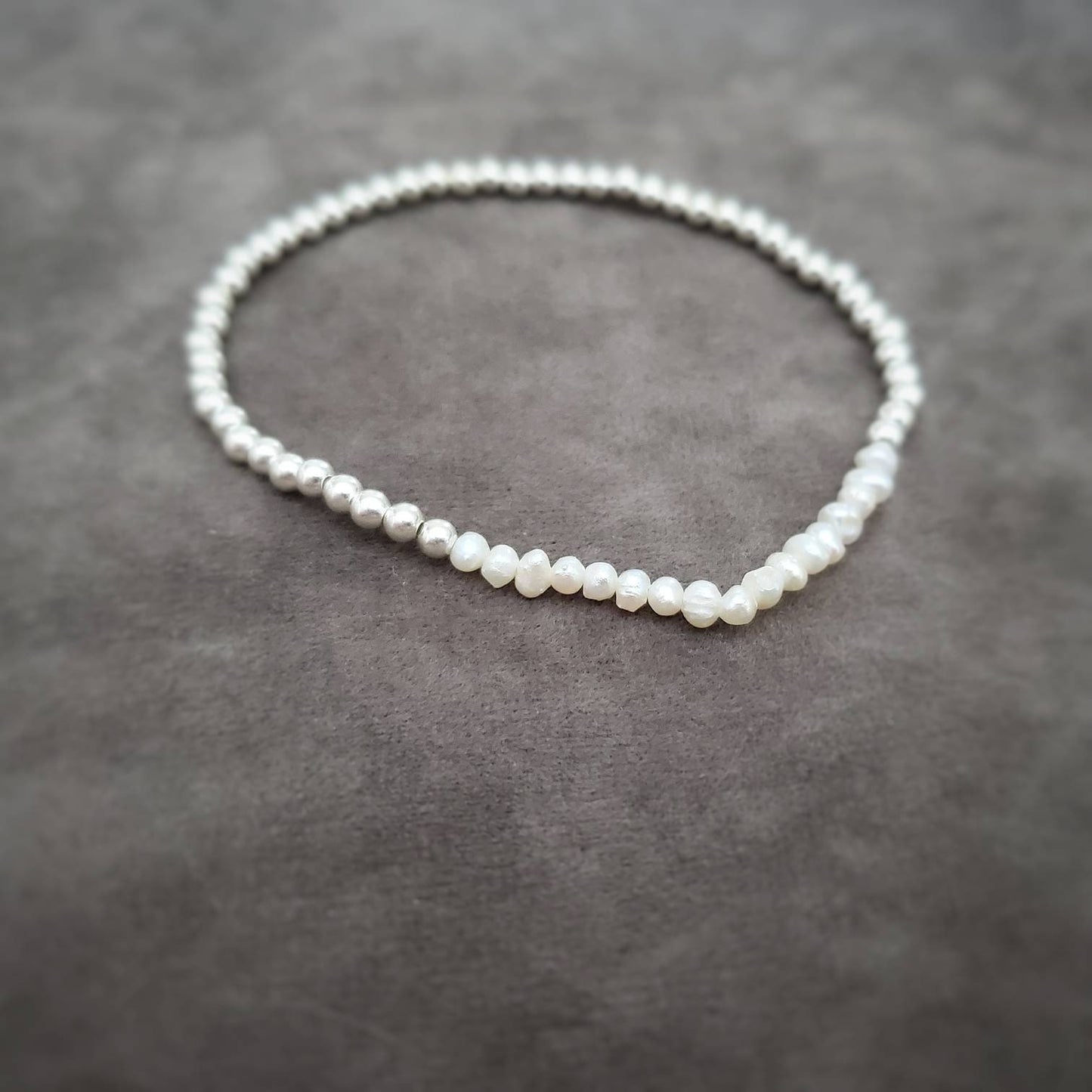 Sterling silver ball bracelet, ivory freshwater pearl bracelet, stretch bracelet, classic jewelry, 3mm balls, silver bead bracelet, gemstone