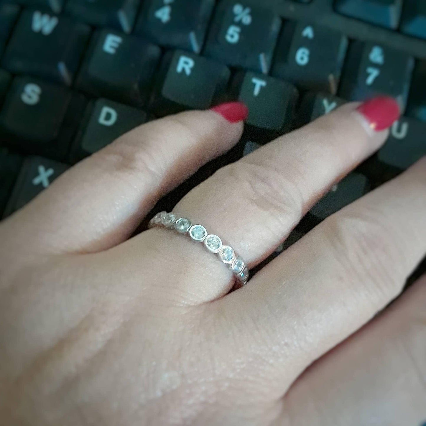 Sterling silver and cubic zirconia eternity ring, cz bubble band ring, girlfriend gift, simple rings for women, april birthstone