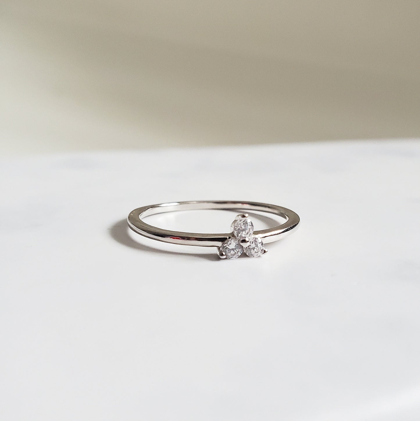 Sterling silver cubic zirconia triangle ring, trillium ring for women, diamond ring, minimalist jewelry, three dot ring, geometric jewelry