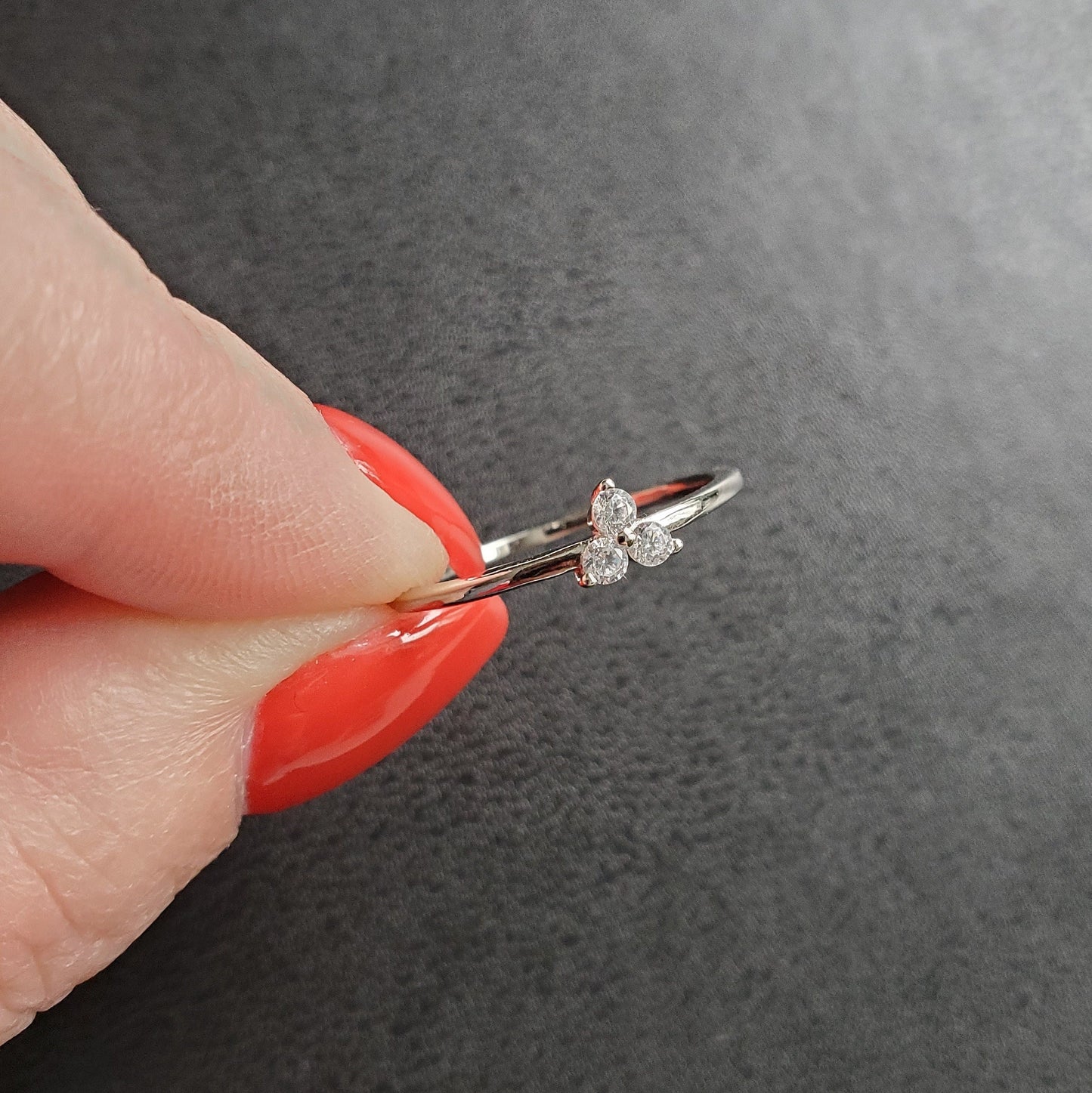 Sterling silver cubic zirconia triangle ring, trillium ring for women, diamond ring, minimalist jewelry, three dot ring, geometric jewelry