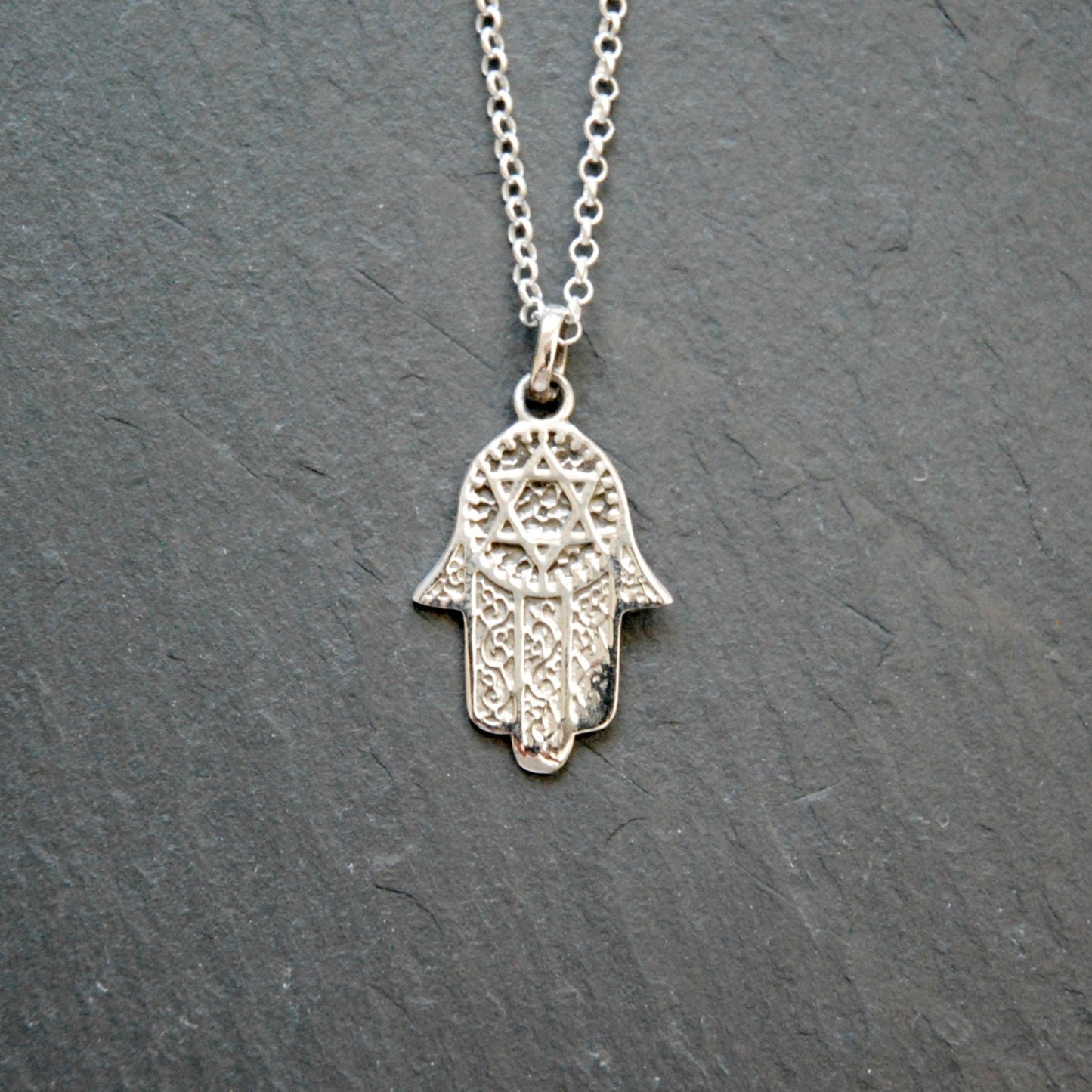 Sterling silver hamsa necklace, silver hand of fatima, hamsa hand pendant, star of david, protection necklace, talisman jewelry amulet charm