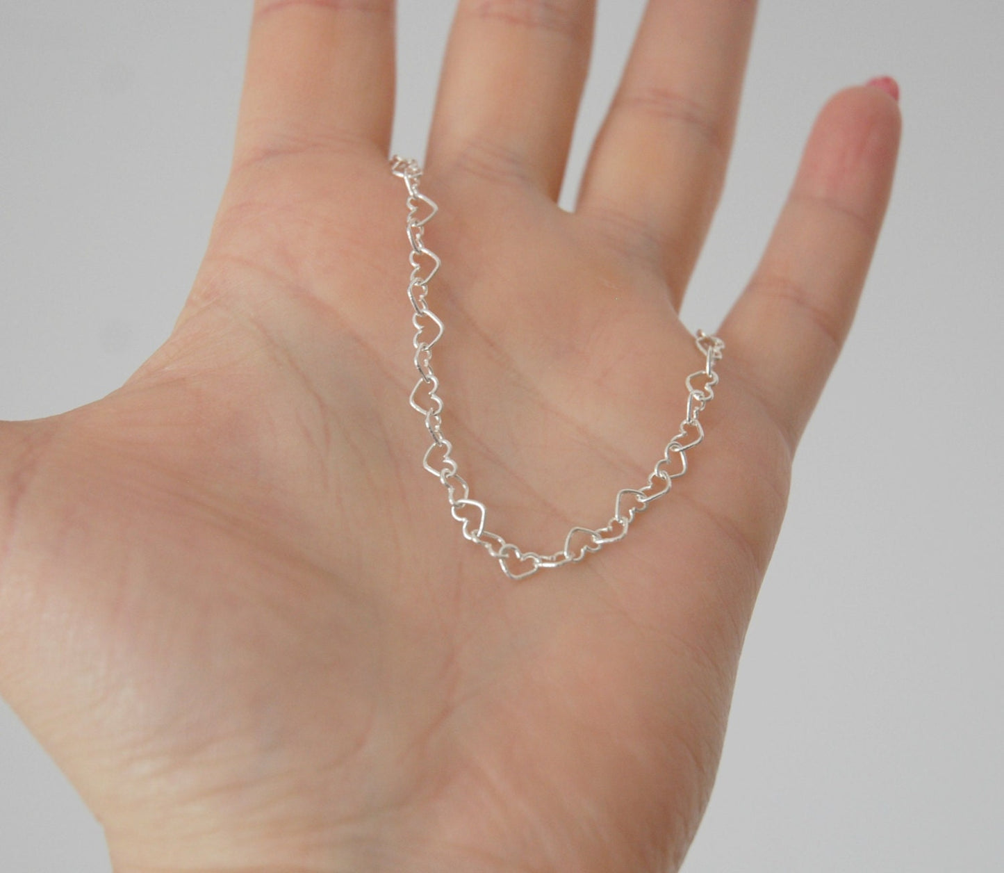 Sterling silver heart bracelet, trendy jewelry, silver linked heart chain bracelet, little girl, best friend gift, heart link bracelet