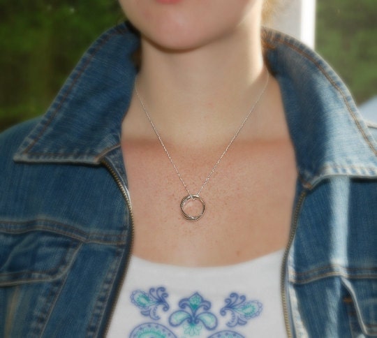 Sterling silver interlocking circle necklace, three circle necklace, nesting circles, entwined eternity rings, past present future