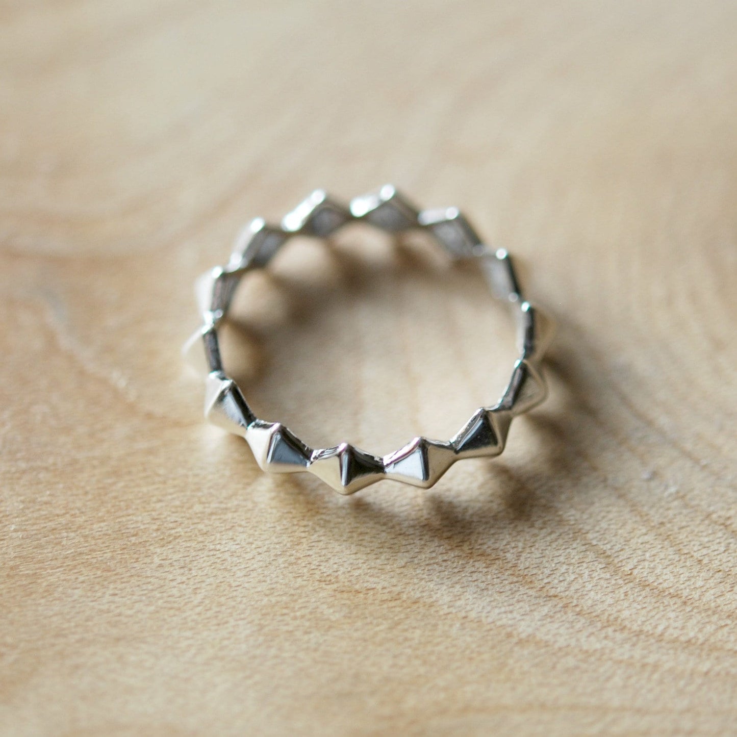 Sterling silver pyramid ring, studded ring, geometric silver band, silver spike ring, cube ring, minimalist ring, silver rings for women