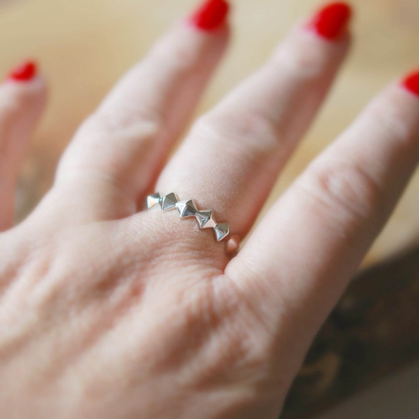 Sterling silver pyramid ring, studded ring, geometric silver band, silver spike ring, cube ring, minimalist ring, silver rings for women