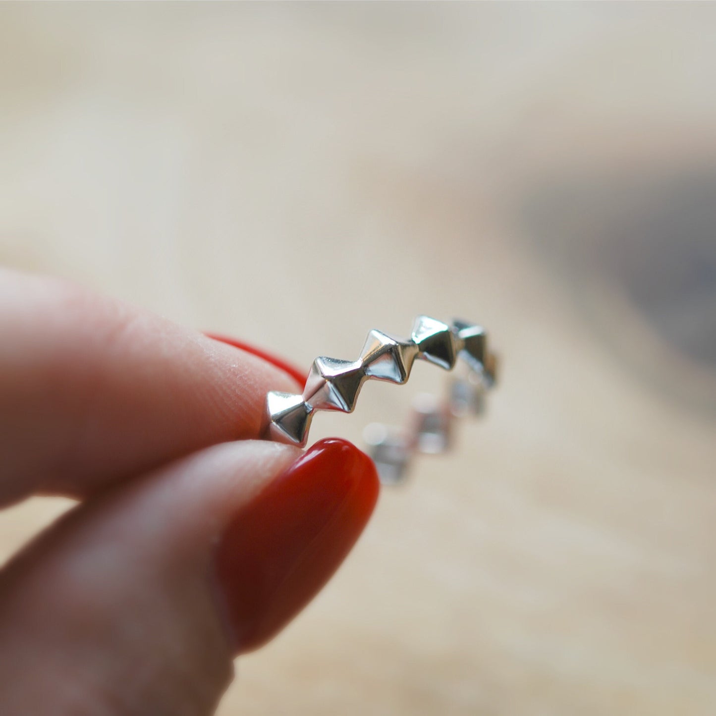 Sterling silver pyramid ring, studded ring, geometric silver band, silver spike ring, cube ring, minimalist ring, silver rings for women