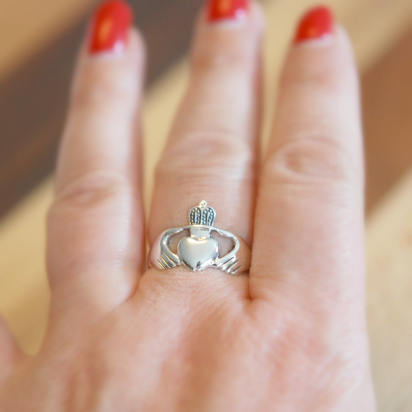 Sterling silver claddagh ring, rings for women, celtic ring, irish jewelry, heart and crown, love, friendship, loyalty, traditional claddagh