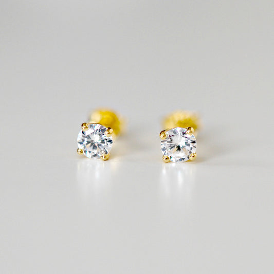 4mm clear cubic zirconia studs - gold