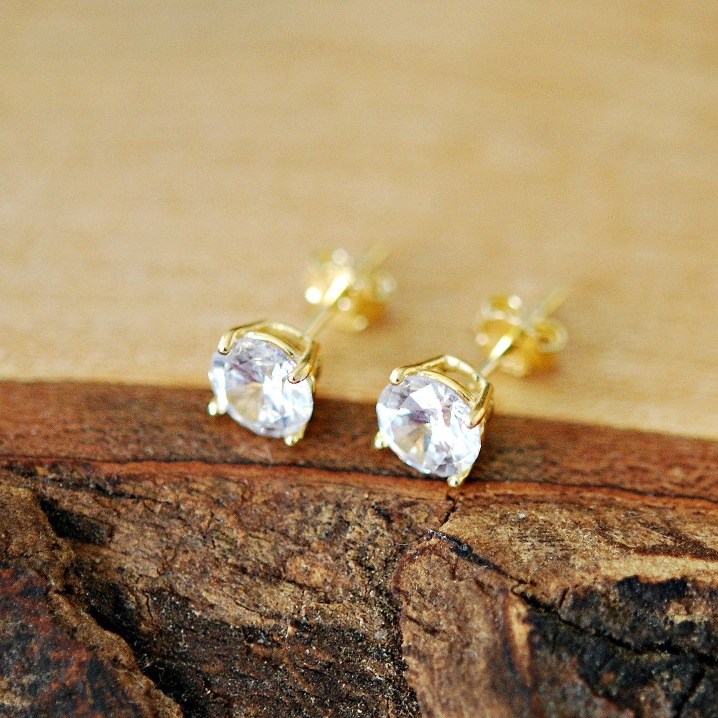 Minka gold cz stud earrings - round or square