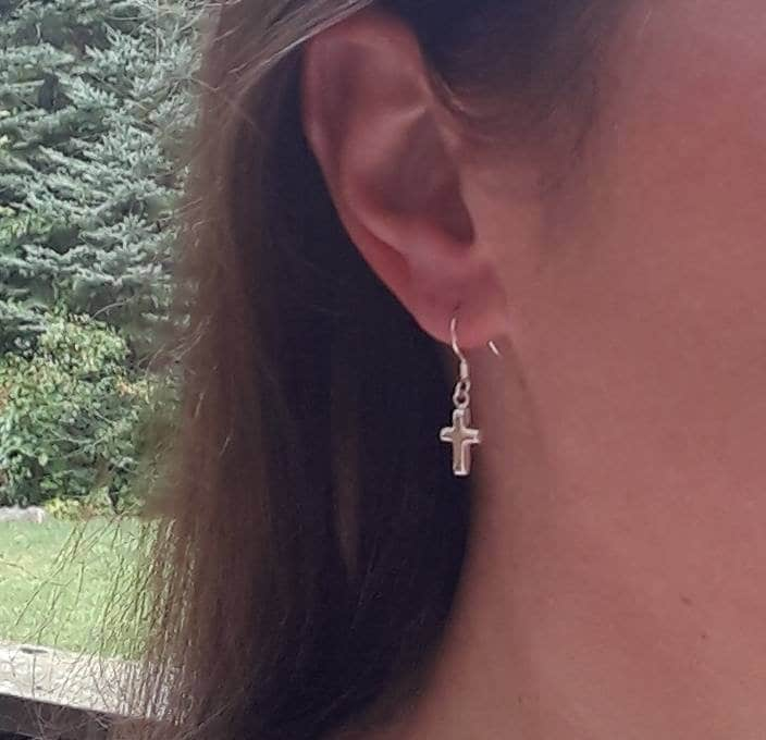 Tiny sterling silver cross earrings