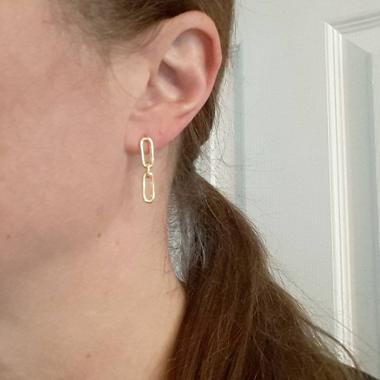 Sterling silver paperclip earrings, gold chain link studs, modern jewelry, gold earrings, silver earrings, trendy studs, birthday gift