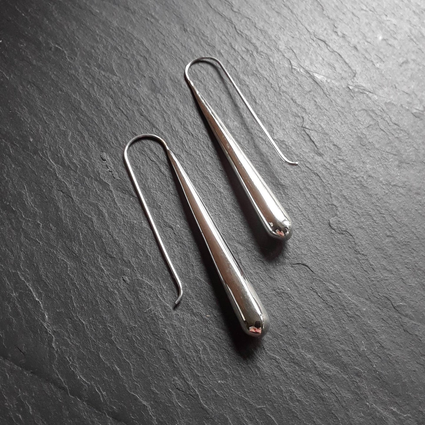 Long silver teardrop earrings