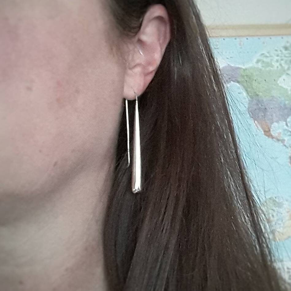 Long silver teardrop earrings