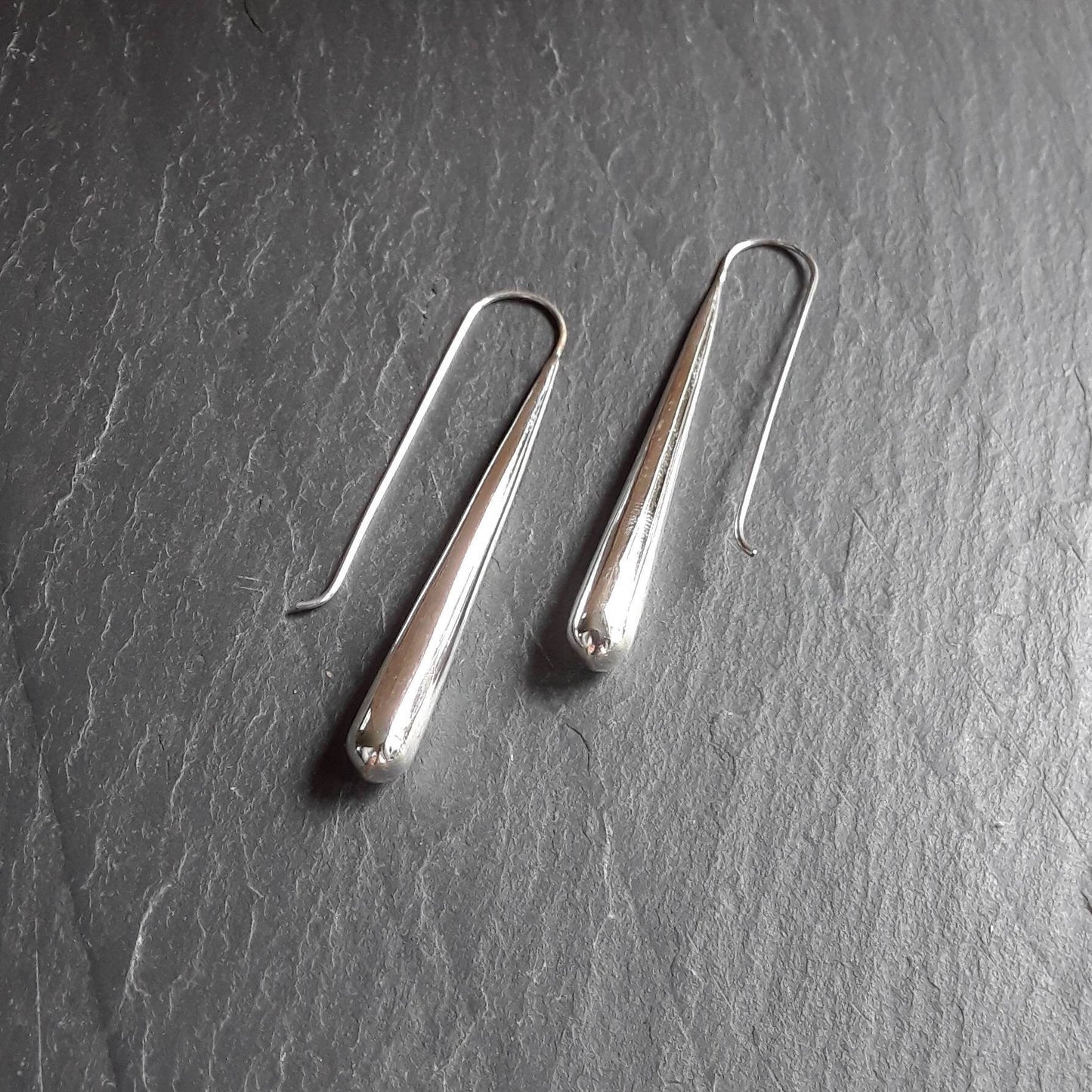 Long silver teardrop earrings