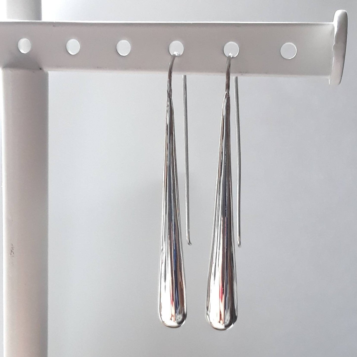 Long silver teardrop earrings