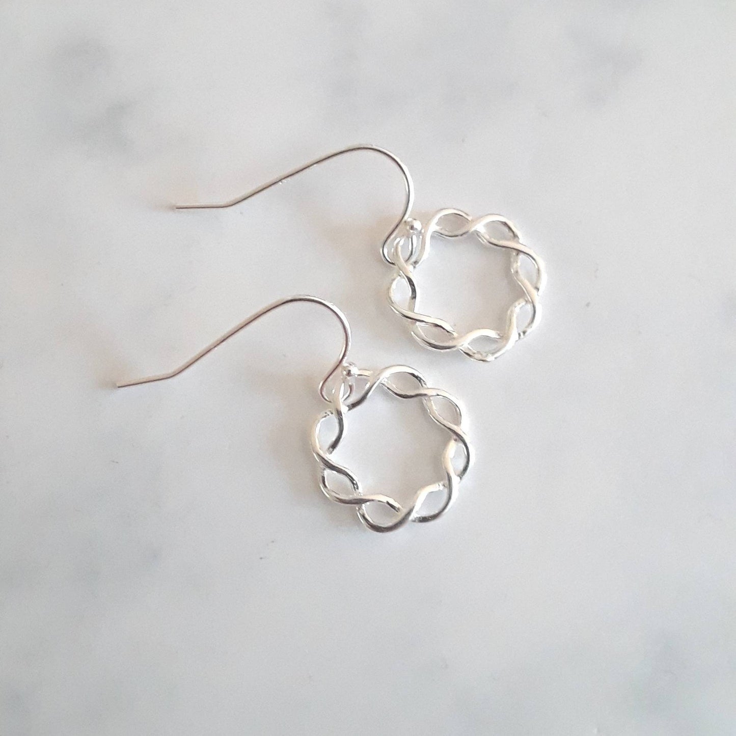 Sterling silver circle earrings, braided circle, eternity circle, simple earrings, minimalist jewelry, small silver earrings, halo earrings