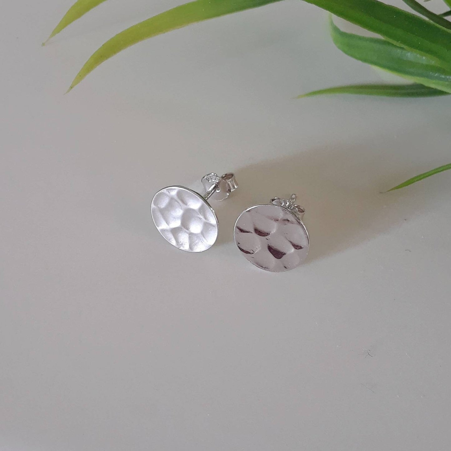 Sterling silver disk studs, silver disk earrings, round silver studs, 9mm hammered disk, dainty circle studs, dot earrings, simple earring