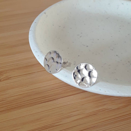 Sterling silver disk studs, silver disk earrings, round silver studs, 9mm hammered disk, dainty circle studs, dot earrings, simple earring