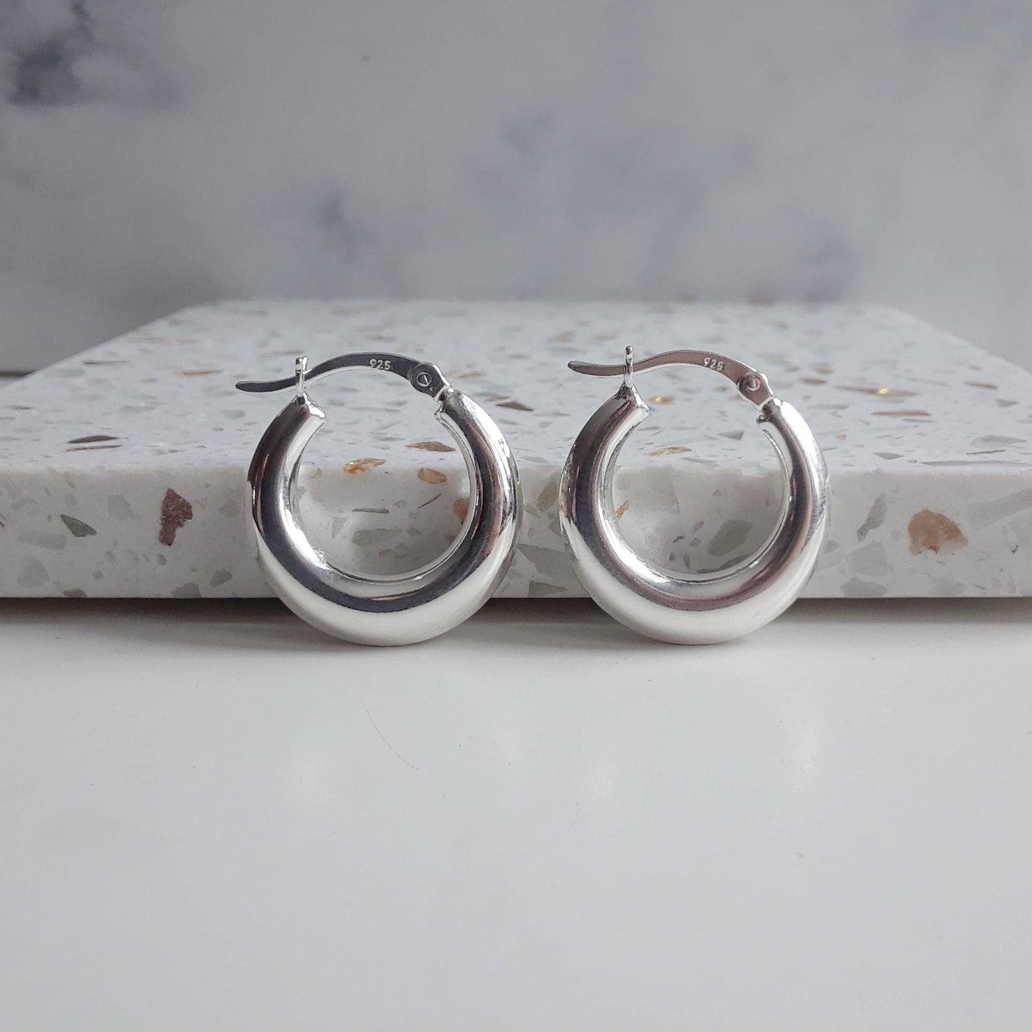 Sterling silver hoop earrings, puffy hoops, silver huggie hoops, modern hoops, minimalist hoops, huggie earrings, chunky silver earrings