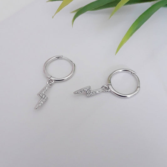 CZ lightning bolt huggie hoop earrings