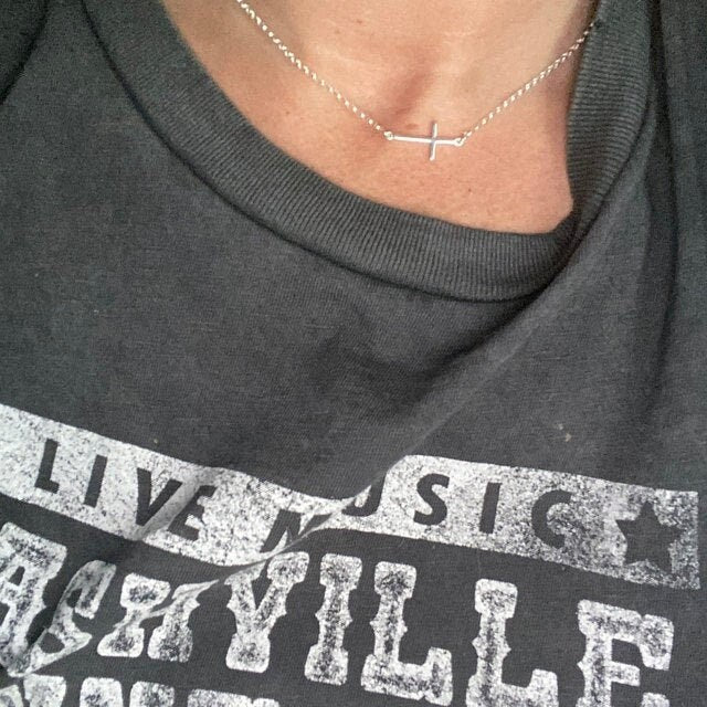 Silver sideways cross necklace