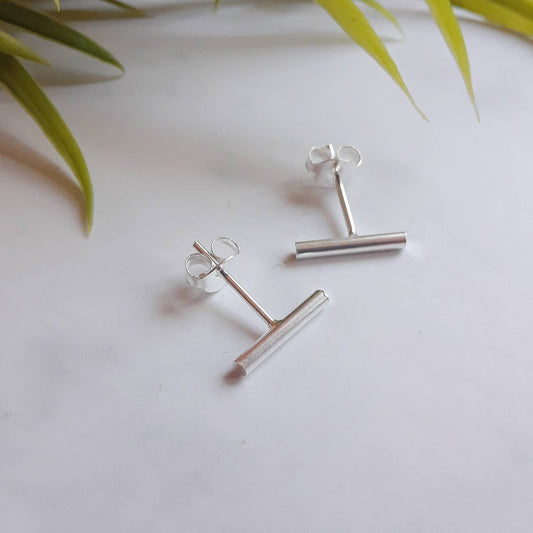 Sterling silver bar earrings, thin bar studs, modern staple earrings, line studs, womens stud earrings, 10mm bar, simple studs