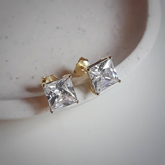 Minka gold cz stud earrings - round or square