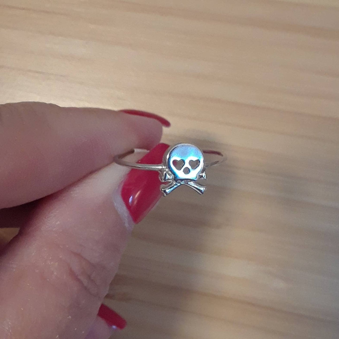 Sterling silver skull and crossbones ring, pinky ring, modern skeleton jewelry, dainty skull ring for women, baby skull, stacking ring