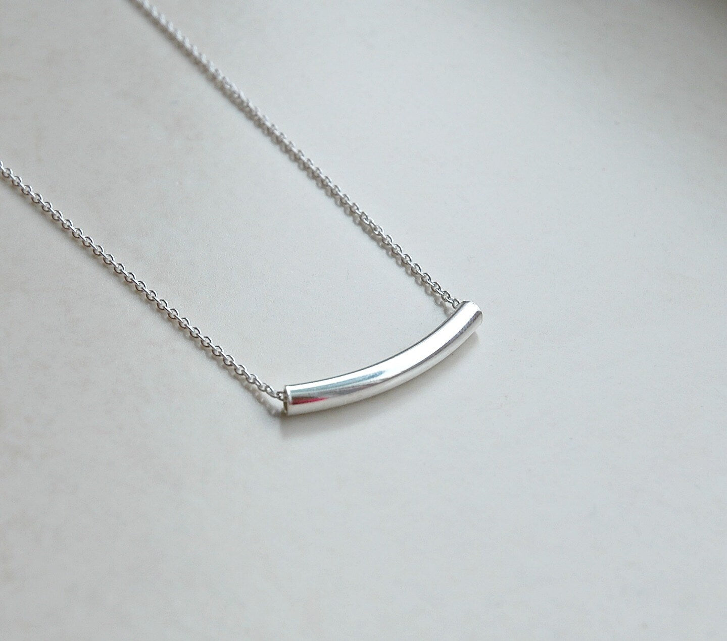 Sterling silver bar necklace, sexy jewelry, silver tube necklace, silver curved bar, elegant necklace, littleglamour jewelry gift for her