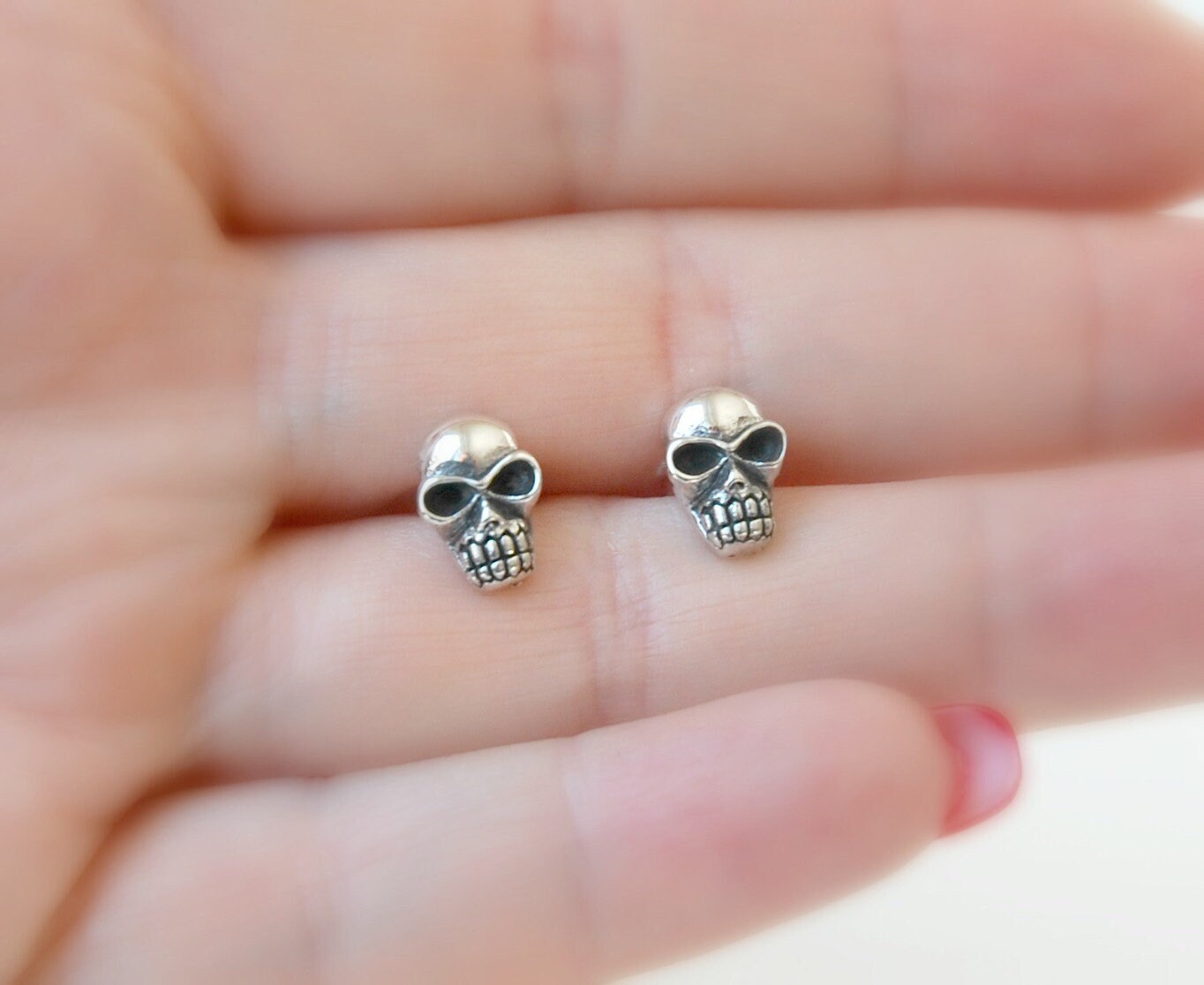 Sterling silver skull studs, small skeleton earrings, tiny skull earrings, mens jewelry, skeleton studs, edgy jewelry, littleglamour earring