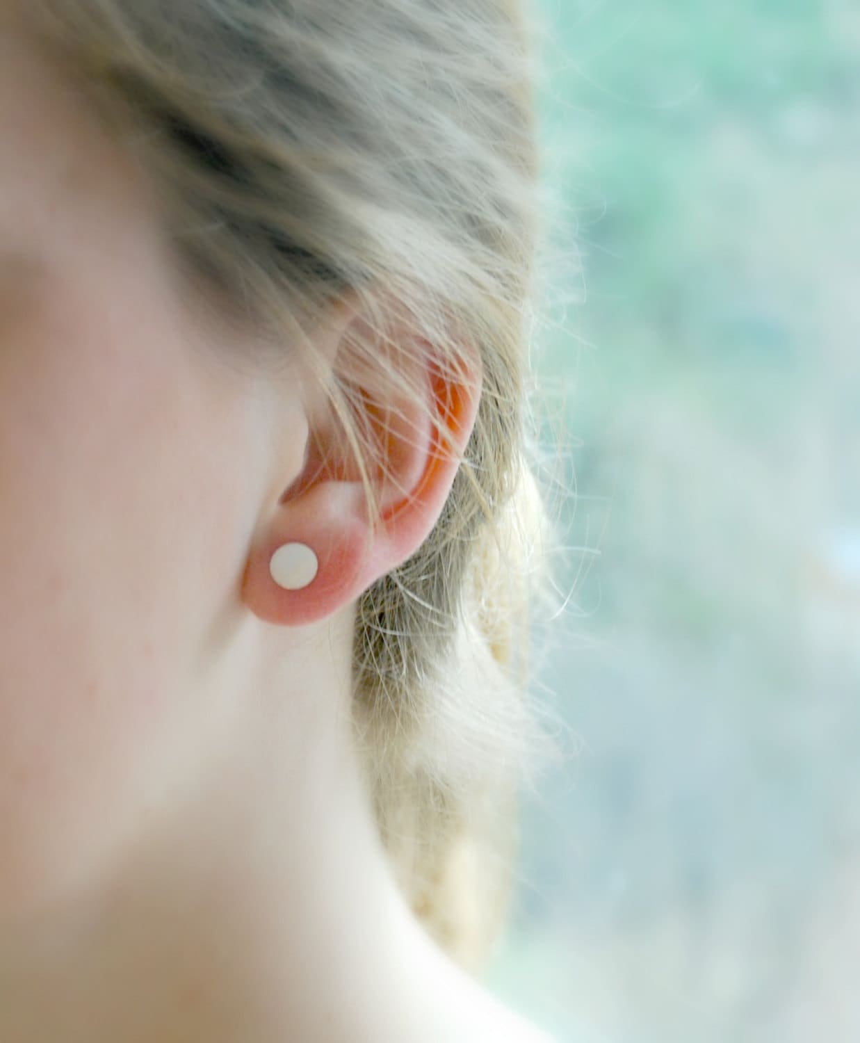 Sterling silver disk studs, silver disk earrings, round silver studs, 8mm, dainty circle studs, dot earrings, multi piercing, simple earring