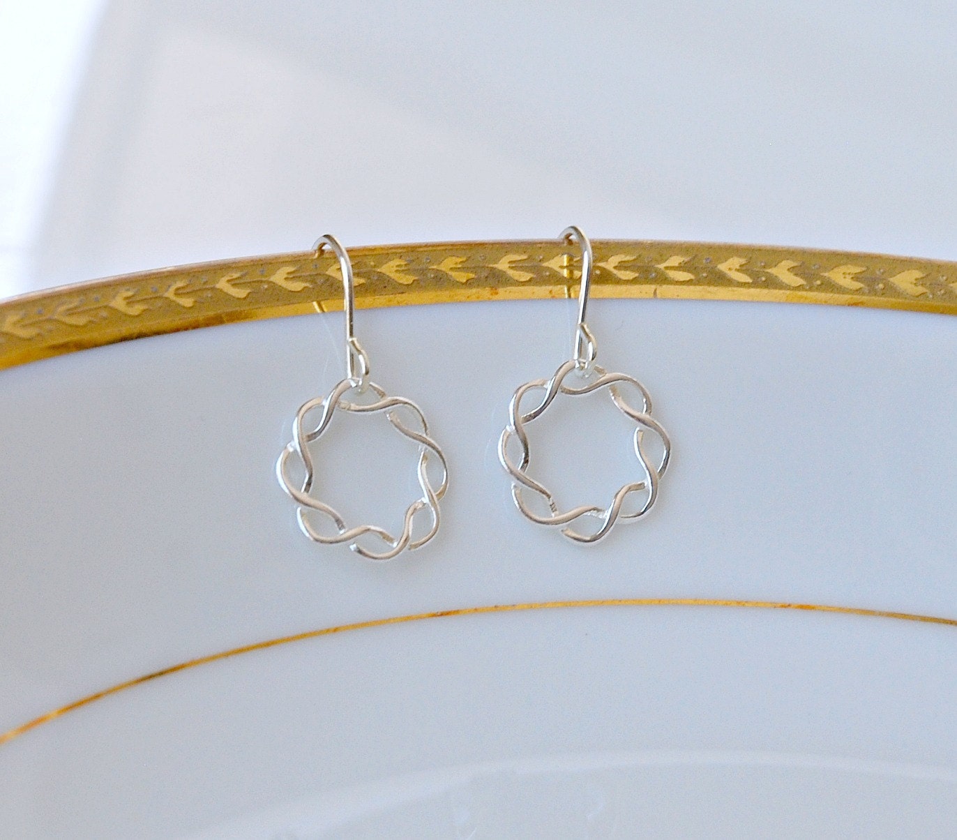 Sterling silver circle earrings, braided circle, eternity circle, simple earrings, minimalist jewelry, small silver earrings, halo earrings